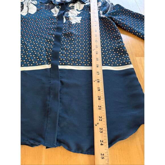 Zara Basic Collection Navy Floral & Polka Dot Button-Up Blouse Size Small - Picture 8 of 12